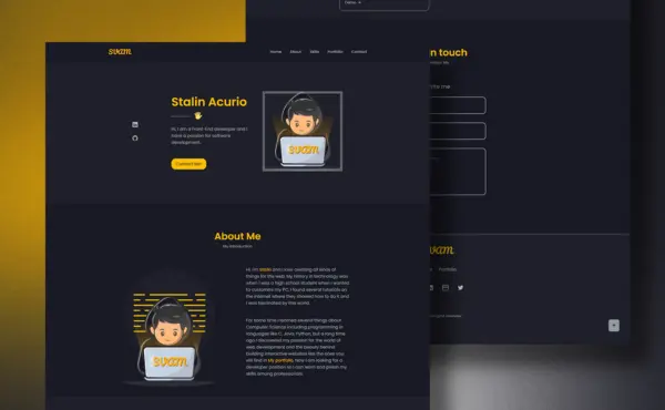 Portafolio de desarrollador web que cuenta con varias secciones, donde se exhiben los proyectos filtrados por categorías y con un formulario de contacto.